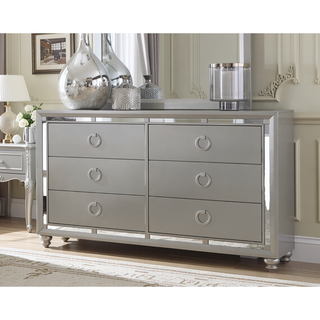 Sunvega Mirror Accent Nightstand with Spacious Drawers and Bun Foot
