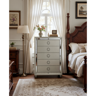 Sunvega Mirror Accent Nightstand with Spacious Drawers and Bun Foot