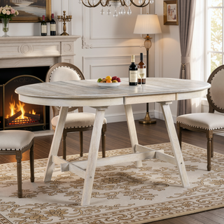 Sunvega Retro Round Extendable Dining Table for Dining Room with Flip Leaves