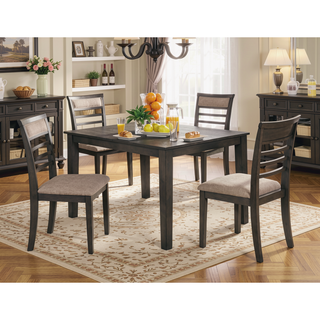 Sunvega Weathered Gray Solid Wood Dining Table Set With 4 Padded Fabric Cushion Chairs