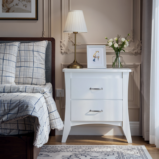 Sunvega Sturdy Wooden Nightstand with Two Safety Stop Drawers for Bedroom
