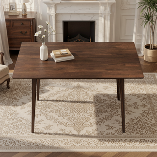 Sunvega Mid-Century Modern Solid Wood Dining Table with Beveled Edges Brown Stain Finish