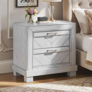 Sunvega Montana Pearl Silver Nightstand with Hand-Stained Gray Finish and Felt Lined Drawers