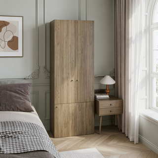 Sunvega Three-Door Freestanding Closet with Hanging Rod and Shelves for Bedroom