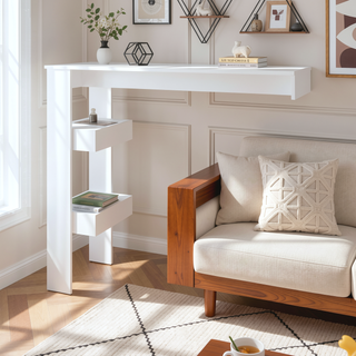 Sunvega White Bar Table with Three Shelves for Kitchen or Dining Room Storage