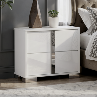 Sunvega Contemporary White Nightstand with Chrome Legs and Handles for Bedroom