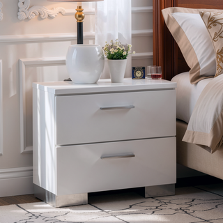 Sunvega Modern High Gloss White Finish Nightstand with Two Storage Drawers