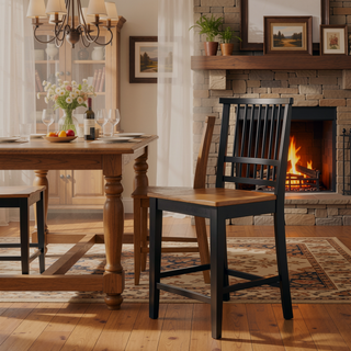 Sunvega Solid Asian Hardwood Counter Stool Set of 2 with Ebony Finish