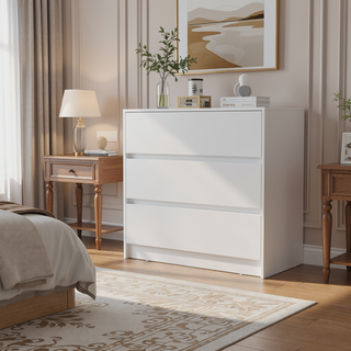 Sunvega Modern 3 Drawer Dresser with Wood Top for Bedroom Storage