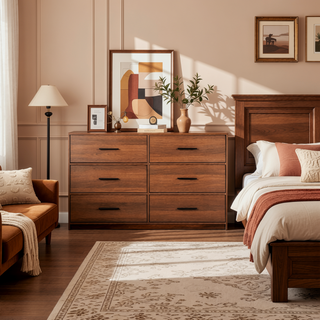 Sunvega Sturdy MDF Frame Dresser with Six Spacious Fabric Drawers