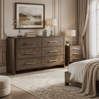Sunvega Solid Rubberwood Nightstand with Two Drawers in Dark Walnut Finish