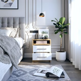 Sunvega 19.9 Inch High Nightstand with Two Drawers and Open Shelf