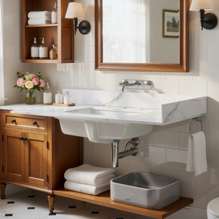 Sunvega Montary Carrara Gold Sintered Stone Vanity Top with Side Splash