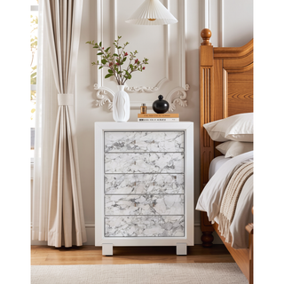 Sunvega Marble Style White Chest with Spacious Drawers and Knob Hardware