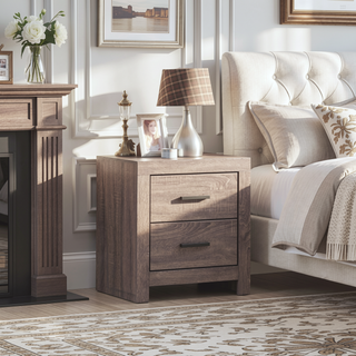 Sunvega Coastal White 2-Drawer Nightstand with Matte Bronze Handles for Bedroom
