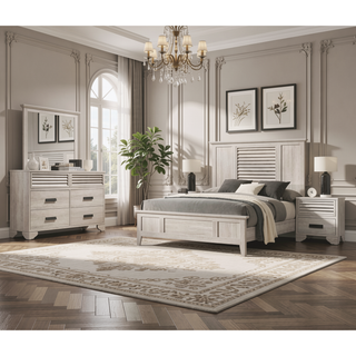 Sunvega Contemporary Louvered Design Nightstand with Two Drawers and Finger Pull Hardware