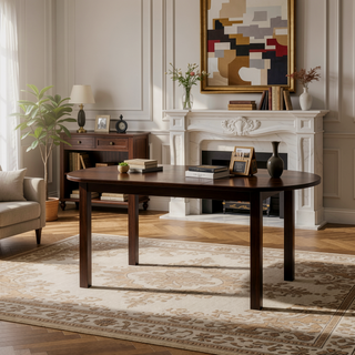 Sunvega Cappuccino Oval Dining Table with Leaf Extension and Sleek Long Legs