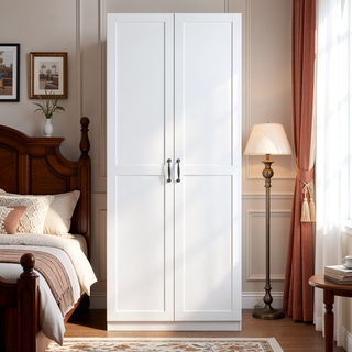 Sunvega Modern Free Standing Wardrobe Closet with 4 Adjustable Shelves for Bedroom