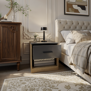 Sunvega Modern Alder 19.7" High Nightstand with Drawer and Open Shelf