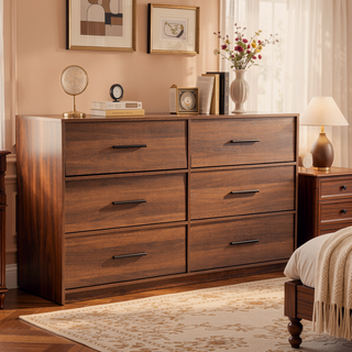 Sunvega Sturdy MDF Frame Dresser with Six Spacious Fabric Drawers