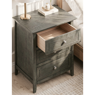Sunvega Transitional Oak Nightstand With Three Drawers For Bedroom