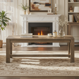 Sunvega Modern Farmhouse Light Brown Wood Trestle Base Backless Dining Bench