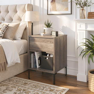 Sunvega Rolland Nightstand with Spacious Drawer and Open Storage Space