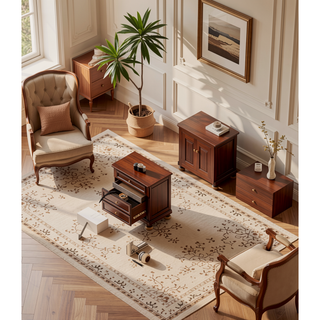 Sunvega Antique Brown Finish Nightstand with Hidden Drawer and Bun Feet