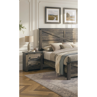 Sunvega Rustic Gray Melamine Paper Wooden Nightstand with Antique Brass Drop Handles