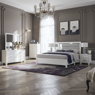 Sunvega White Queen Upholstered Bed with Modern LED Accent Lighting