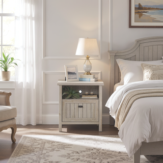 Sunvega Gray Finish Night Stand with Smooth Drawer and Open Shelf