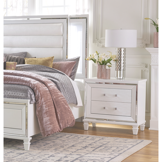 Sunvega White Silver Finish Nightstand with 2 Dovetail Drawers and Acrylic Bar Pulls
