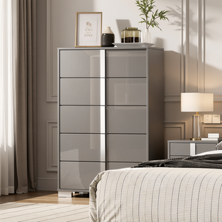 Sunvega Contemporary White Bedroom Chest with Chrome Legs and UV Finish