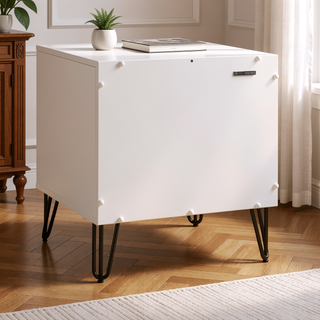 Sunvega Modern Glam Nightstand with Gold Metal Legs and Textured Drawer