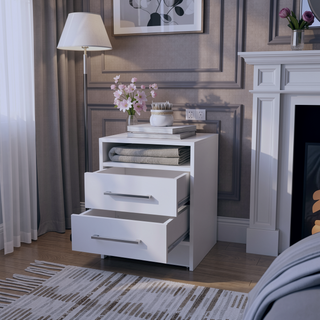 Sunvega Melamine Nightstand with Two Large Drawers and Open Shelf for Bedroom