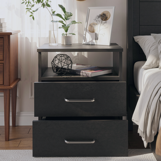 Sunvega Nightstand with Two Drawers and Shelf for Bedroom or Living Room End Table