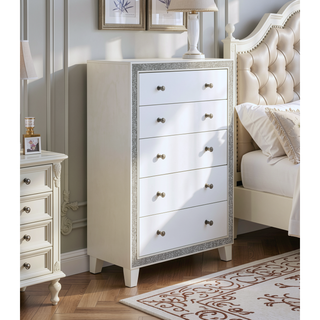 Sunvega Mirrored and Champagne Finish Nightstand with Two Spacious Storage Drawers