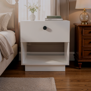 Sunvega White Nightstand with Convenient Drawer and Open Lower Shelf for Bedroom