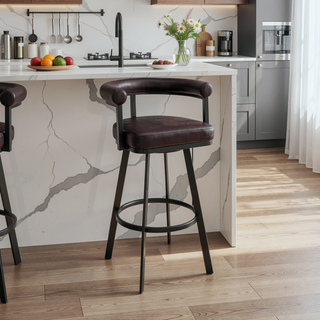 Sunvega Swivel Bar Stool in Brown Faux Leather with 360 Degree Rotation