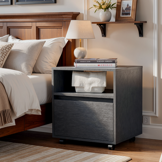 Sunvega Duncan Nightstand with Top Open Shelf and Large Drawer on Casters