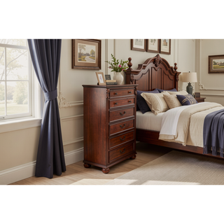 Sunvega Dark Cherry Traditional Style 5-Drawer Chest for Bedroom Storage Furniture