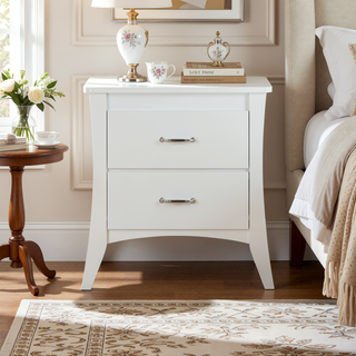Sunvega Sturdy Wooden Nightstand with Two Safety Stop Drawers for Bedroom