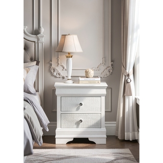 Sunvega Blaze Modern White Wood Nightstand with Two Drawers and Textured Finish