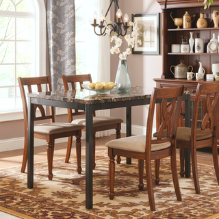 Sunvega Brown Faux Marble Table Top with Black Metal Frame Dining Table