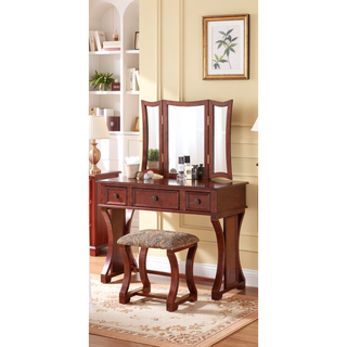 Sunvega Black Modern Bedroom Vanity Set with Stool Foldable Mirror and Drawers