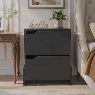 Sunvega Brookland Nightstand with Double Drawers and Generous Surface Black Wengue