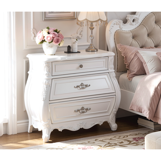 Sunvega Elegant Modern Style Pearl White Wood Nightstand with Three Spacious Drawers