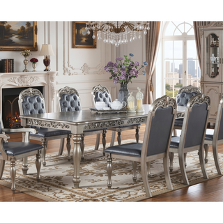 Sunvega Antique Design Silver Grey Finish Rubberwood Formal Dining Table