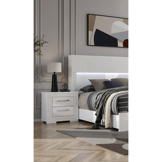 Sunvega White High Gloss Nightstand with Metal Side Glide and 2 Drawers