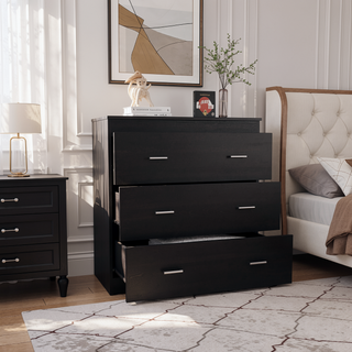 Sunvega 33 Inch White Three Drawer Dresser with Metal Handles and Superior Top